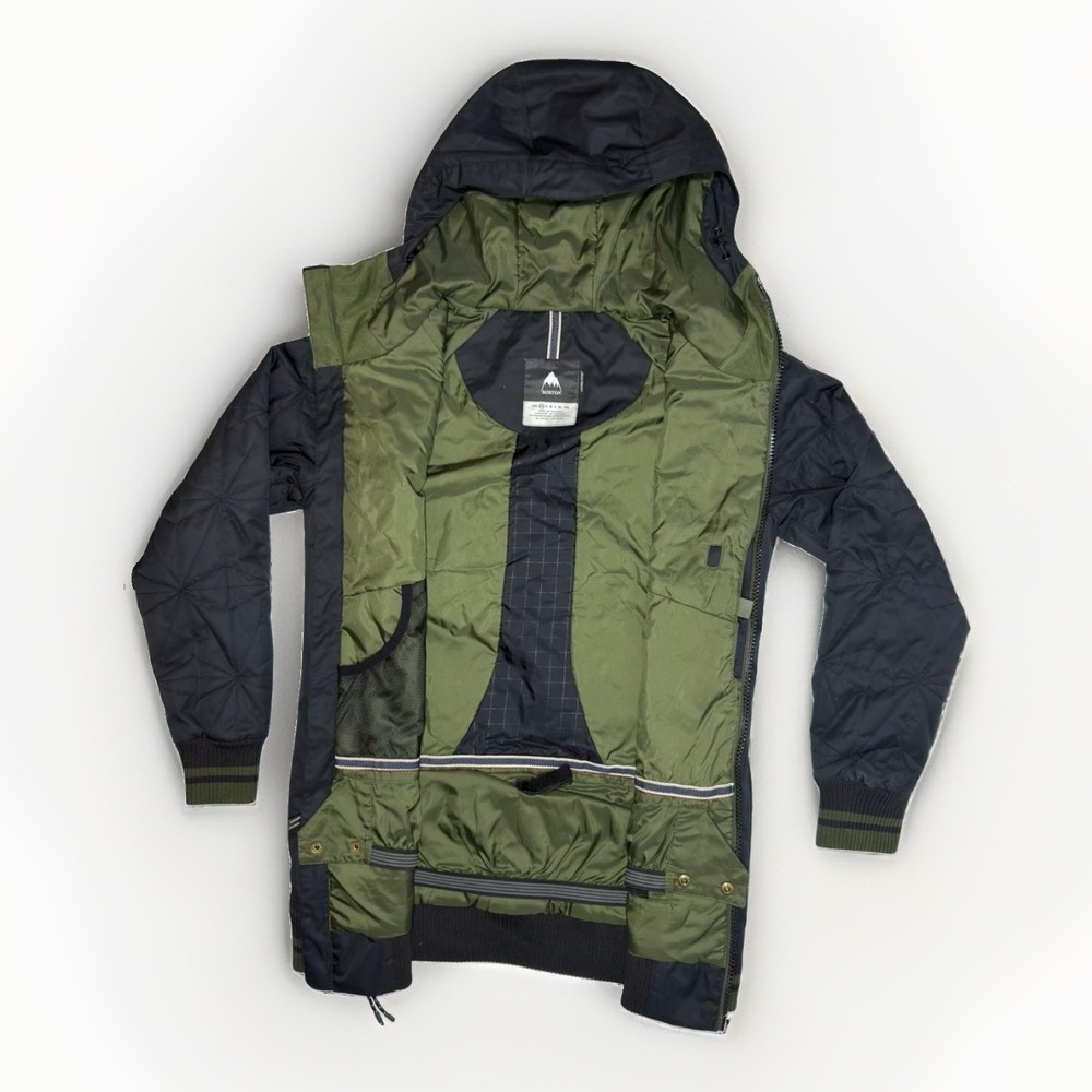 Burton Men's Hooded Jacket Black Olive Green Full Zip Quilted Sleeves Size XS - Picture 3 of 9